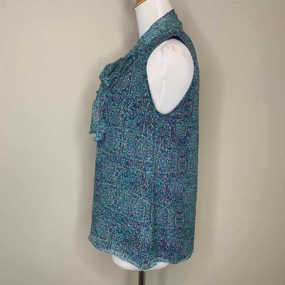 Rebecca Taylor Green Floral Chiffon Blouse Tie Neck Sz 4 - Picture 3 of 9